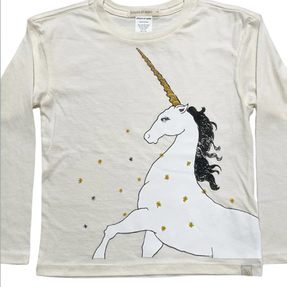 Atsuyo et Akiko Gray Gold Unicorn Long Sleeve Tee Top Baby Girl’s Size 3-6M NWT